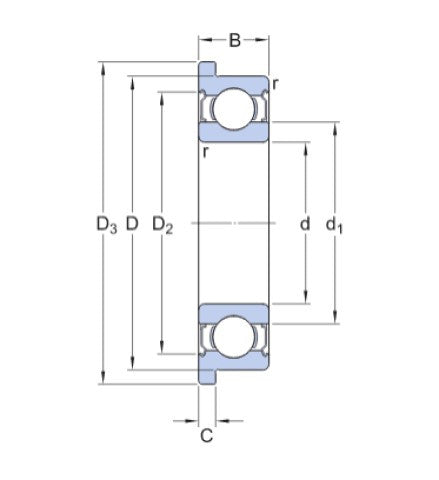 SKF W 637/8 R-2Z Edelstahl-Kugellager mit Flansch